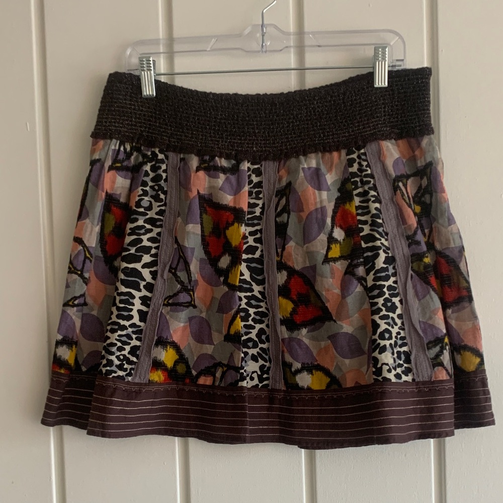 Free People Multicolor Printed Mini Skirt with Smocked Waistband